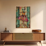 Spooky Skeleton Ballerina, Framed Canvas Print, Halloween Wall Art