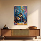 Halloween Creepy Wizard Reading Spells Framed Canvas Print, Spooky Wall Art, Home Decor, Occult Decor, Gift Idea, Dark Magic