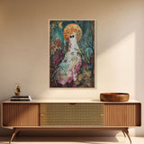 Halloween Ghost in Haunted Forest Framed Canvas Print, Spooky Decor, Living Room Art, Creepy Halloween Wall Art, Home Decoration