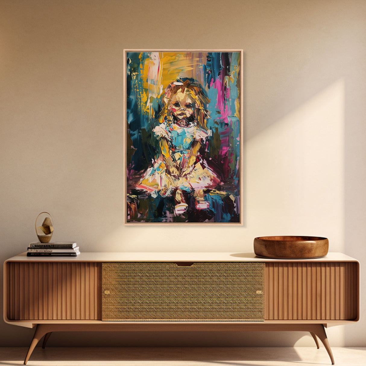 Halloween Ghost Eating Cake, Framed Canvas Print, Wall Art, Spooky Decor, Halloween Decoration, Living Room Art, Unique Gift