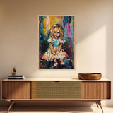 Halloween Ghost Eating Cake, Framed Canvas Print, Wall Art, Spooky Decor, Halloween Decoration, Living Room Art, Unique Gift