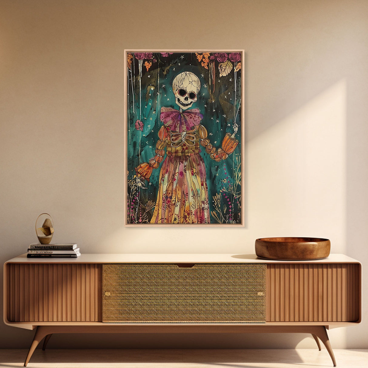 Halloween Ghost in Haunted Forest, Framed Canvas Print, Wall Art, Spooky Decor, Halloween Decoration, Living Room Art, Unique Gift