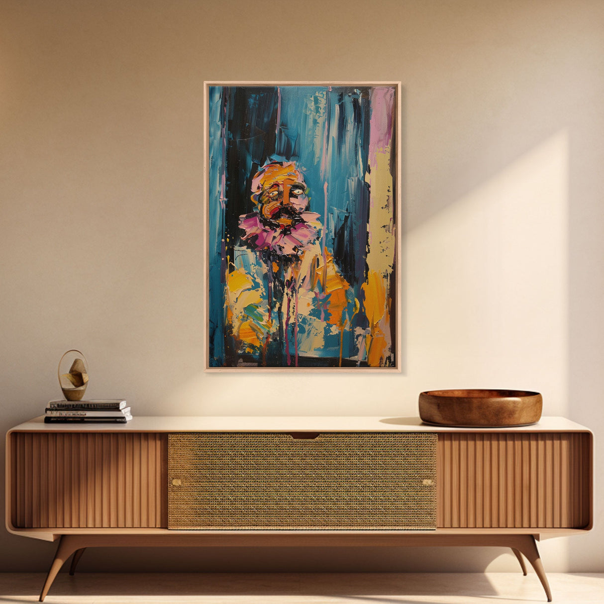 Halloween Ghost with Apple, Framed Canvas Print, Wall Art, Spooky Decor, Halloween Decoration, Living Room Art, Unique Gift