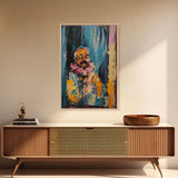 Halloween Ghost with Apple, Framed Canvas Print, Wall Art, Spooky Decor, Halloween Decoration, Living Room Art, Unique Gift