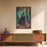 Halloween Wizard in Forest, Framed Canvas Print, Wall Art, Home Decor, Spooky Artwork, Magic Decor, Halloween Decor Painting, Holiday Decor