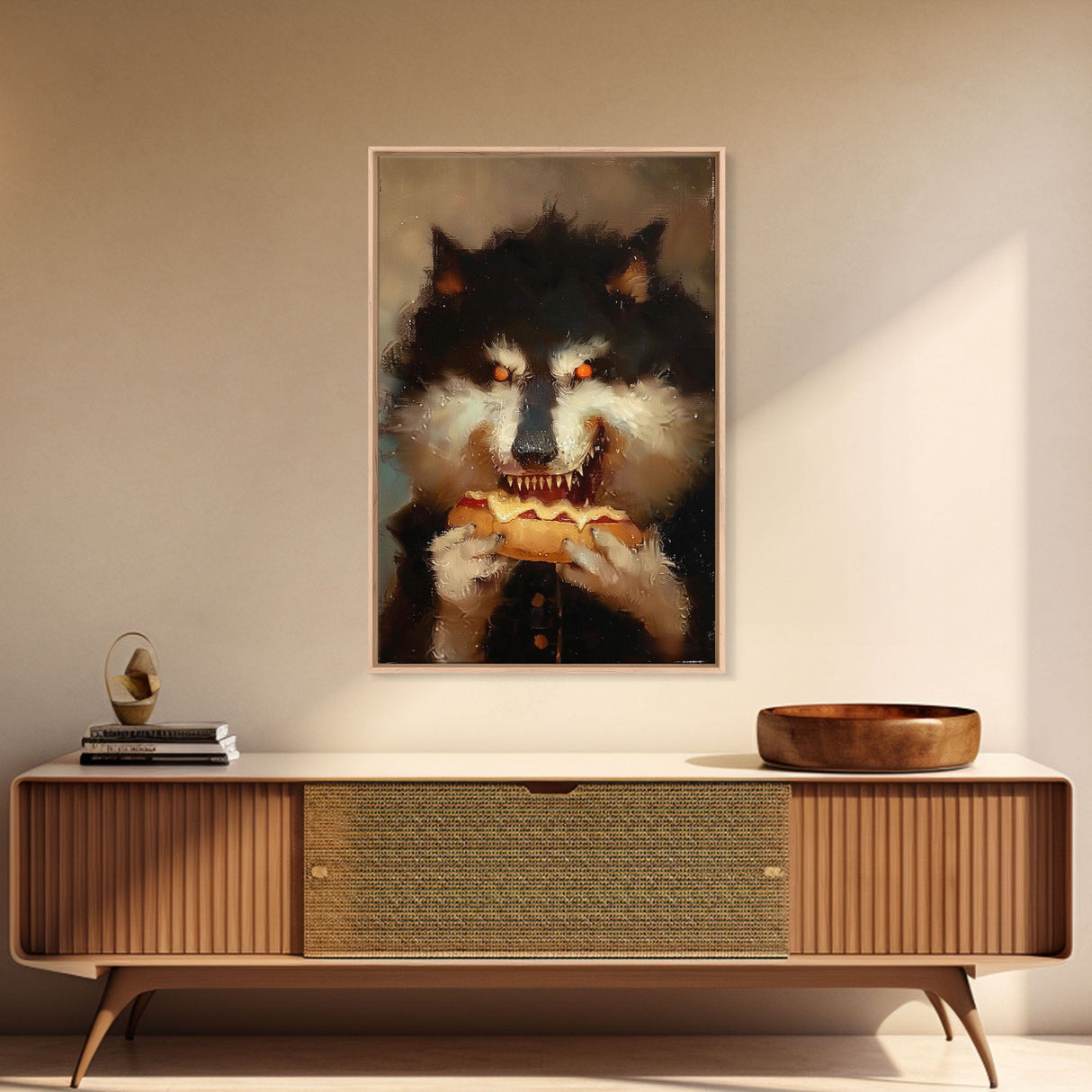 Halloween Werewolf with Glowing Eyes, Framed Canvas Print, Wall Art, Home Decor, Spooky Art, Monster Decor, Halloween Decor, Holiday Gift