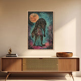 Halloween Spooky Full Moon Werewolf Framed Canvas Print, Wall Art, Living Room Decor, Halloween Decoration, Scary Wall Hanging, Haunted Art
