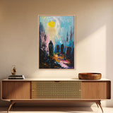 Creepy Haunted Cemetary Framed Canvas Print Halloween Art, Impasto Style Spooky Season Decor