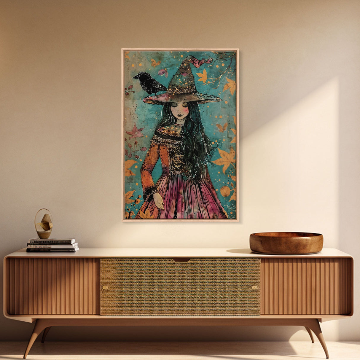 Enchanting Witch with Raven - Halloween Wall Decor - Spooky Home Art Print - Halloween Gift for Witch Lovers - Creepy Art Halloween Decor