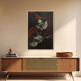 Creepy Clown Playing Guitar, Framed Canvas Print, Spooky Circus Art, Halloween Wall Decor, Horror Clown Illustration, Creepy Home Decor