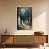 Ghostly Figures in Forest, Halloween Art Print, Spooky Home Decor, Framed Canvas Print, Creepy Art, Halloween Wall Decor, Seasonal Wall Art