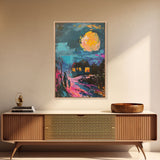 Spooky Village Framed Canvas Print, Halloween Wall Art, Haunted House Art, Gothic Night Decor, Spooky Moonlight, Halloween Home Decor