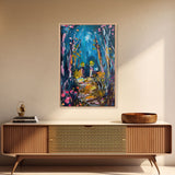 Mystical Cemetery with Glowing Flowers Framed Canvas Print, Wall Art, Halloween Graveyard Art, Enchanted Forest Decor, Spooky Artwork