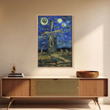 Haunted Railway Station with Pumpkins Framed Canvas Print, Wall Art, Spooky Home Decor, Halloween Train Station Art, Eerie Painting