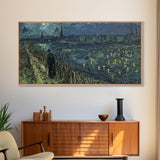 London at Midnight, Framed Canvas Print, Starry Night Inspired Victorian London, Dark Academia Halloween Wall Art