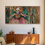 Creepy Doll Wall Art, Framed Canvas Print, Spooky Season Spooky Vibes Wall Art, Halloween Decor
