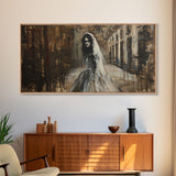 Ghostly Bride, Haunted Wedding, Framed Canvas Print, Spooky Wall Art, Halloween Decor