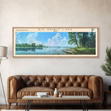 Big Spirit Lake Iowa Framed Canvas Print, Panoramic Lake House Decor, Scenic View, Travel Poster, Rustic Art, Lake Painting