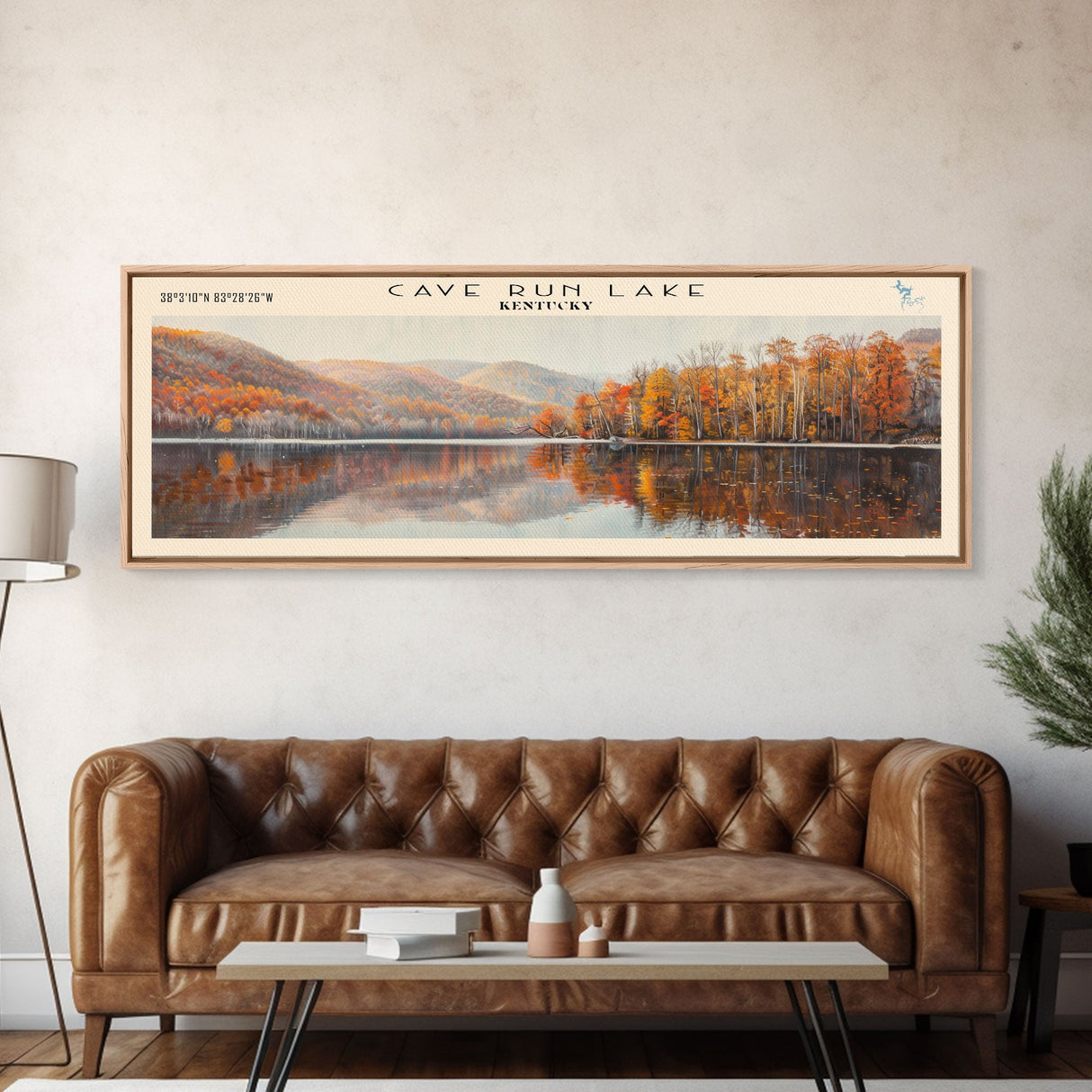Cave Run Lake Kentucky Framed Canvas Print, Lake House Decor, Panoramic Wide Art, Travel Poster, Rustic Lake Painting, Nature Art