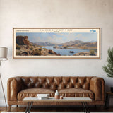 Choke Canyon Reservoir Framed Canvas Print, Panoramic Lake House Decor, Wide Wall Art, Travel Poster, Modern Lake Painting, Nature Art