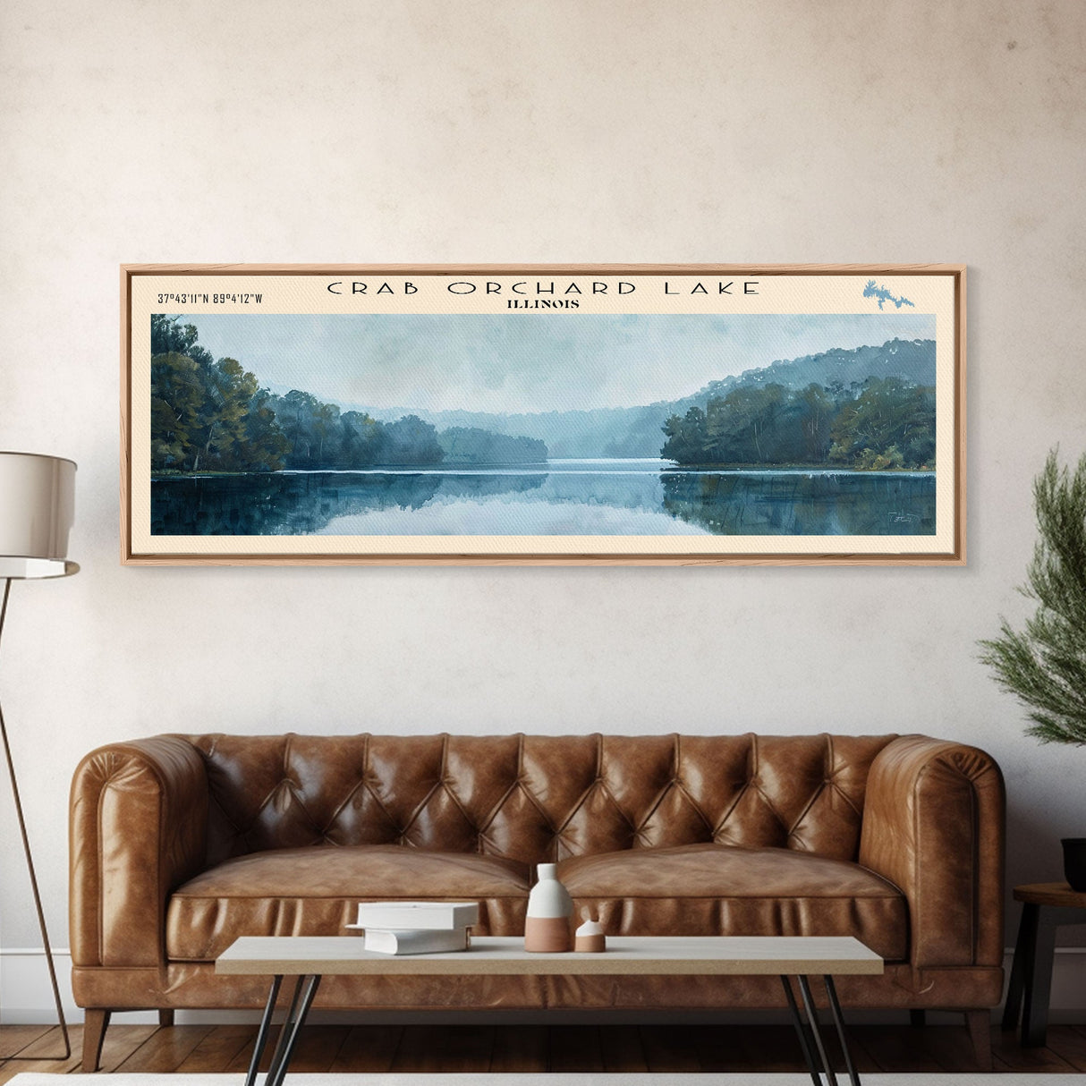 Cormorant Lake Framed Canvas Print, Lake House Decor, Panoramic Wide Art, Travel Poster, Rustic Lake Painting, Home Decor