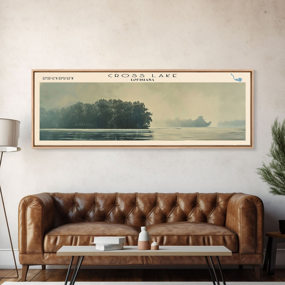 Crooked Lake Michigan Framed Canvas Print, Lake House Art, Panoramic Wall Art, Travel Poster, Minimalist Lake Painting, Home Decor