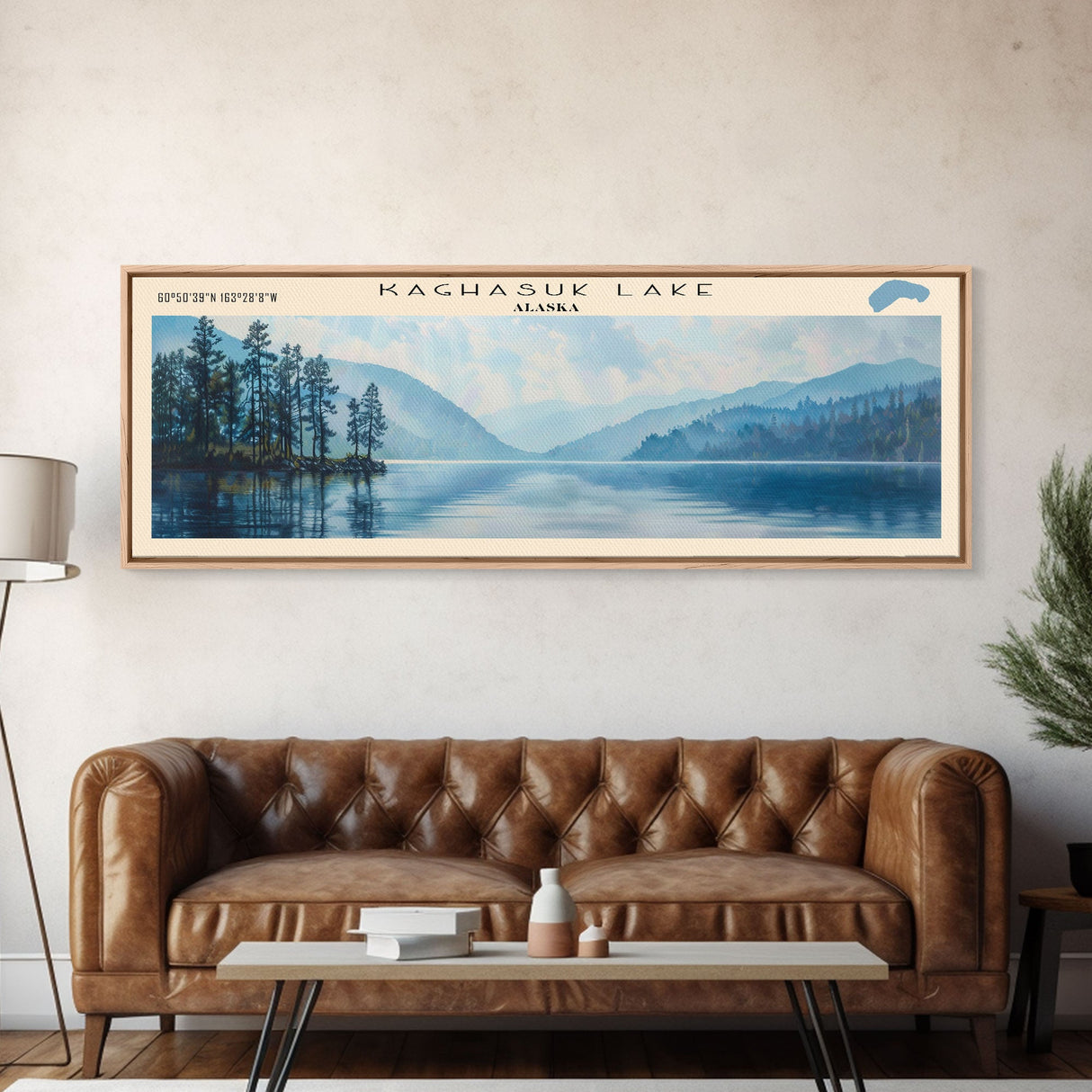Kaghasuk Lake Framed Canvas Print, Panoramic Lake House Decor, Wall Art, Travel Poster, Stunning Lake Painting, Nature Art