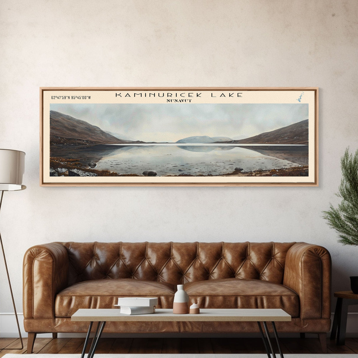 Kaminuricek Lake Qamanirjuaq Lake Framed Canvas Print, Panoramic Lake House Decor, Wall Art, Travel Poster, Serene Lake Painting, Nature Art
