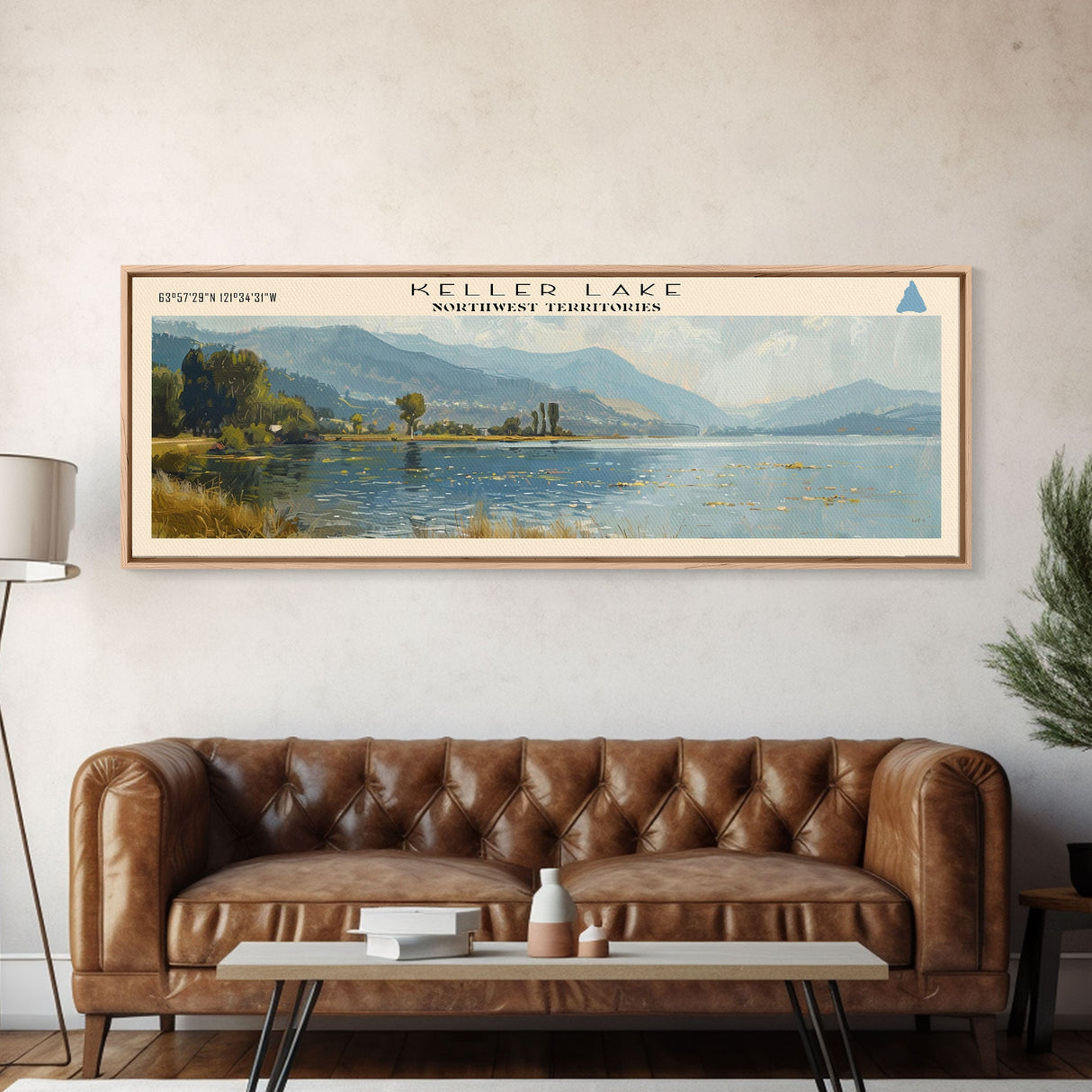 Keller Lake Framed Canvas Print, Panoramic Lake House Decor, Wall Art, Travel Poster, Scenic Lake Painting, Nature Art