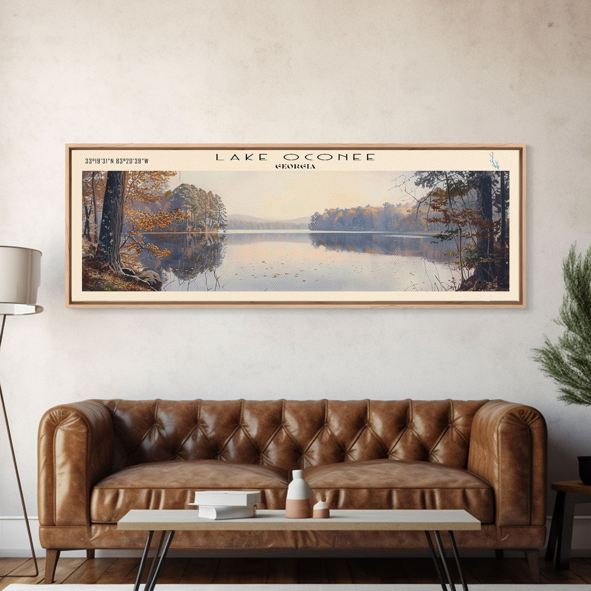 Lake Oconee Georgia Framed Canvas Print, Lake House Decor, Panoramic Wall Art, Travel Poster, Serene Landscape Painting, Living Room Decor