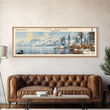 Lake Tahoe Framed Canvas Print, Lake House Decor, Panoramic Wall Art, Travel Poster, Stunning Landscape Painting, Contemporary Art