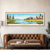 Big Trout Lake Ontario Framed Canvas Print, Panoramic Travel Poster, Midcentury Modern Wall Art, Pop Art, Nature Living Room Art, Lake House Decor