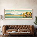 Birch Northwest Territories Framed Canvas Print, Panoramic Wall Art, Midcentury Modern, Pop Art, Travel Poster, Scenic Living Room Decor, Lake House Art