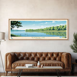 Blue Springs Lake Missouri Framed Canvas Print, Panoramic Wall Art, Midcentury Modern, Pop Art, Travel Poster, Scenic Living Room Art, Lake House Decor