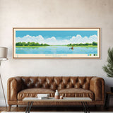 Brookville Lake Indiana Framed Canvas Print, Midcentury Modern Panoramic Wall Art, Living Room Decor, Pop Art, Travel Poster Art, Nature Painting