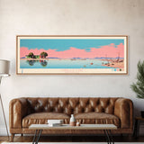 Caballo Lake New Mexico Framed Canvas Print, Midcentury Modern Panoramic Wall Art, Living Room Decor, Pop Art, Travel Poster Art, Scenic Nature Painting