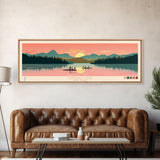 Canadice Lake New York Framed Canvas Print, Pop Art Panoramic Travel Poster, Midcentury Modern, Wall Art, Scenic Nature Painting, Bedroom Decor