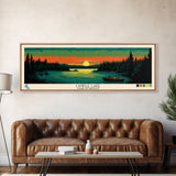 Candle Lake Saskatchewan Framed Canvas Print, Midcentury Modern Panoramic Wall Art, Living Room Decor, Pop Art, Travel Poster Art, Scenic Nature Painting