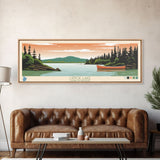 Canoe Lake Saskatchewan Framed Canvas Print, Midcentury Modern Panoramic Wall Art, Living Room Decor, Pop Art, Travel Poster Art, Scenic Nature Painting