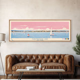Chautauqua Lake New York Framed Canvas Print, Pop Art Panoramic Travel Poster, Midcentury Modern, Wall Art, Scenic Nature Painting, Bedroom Decor, Living Room Art