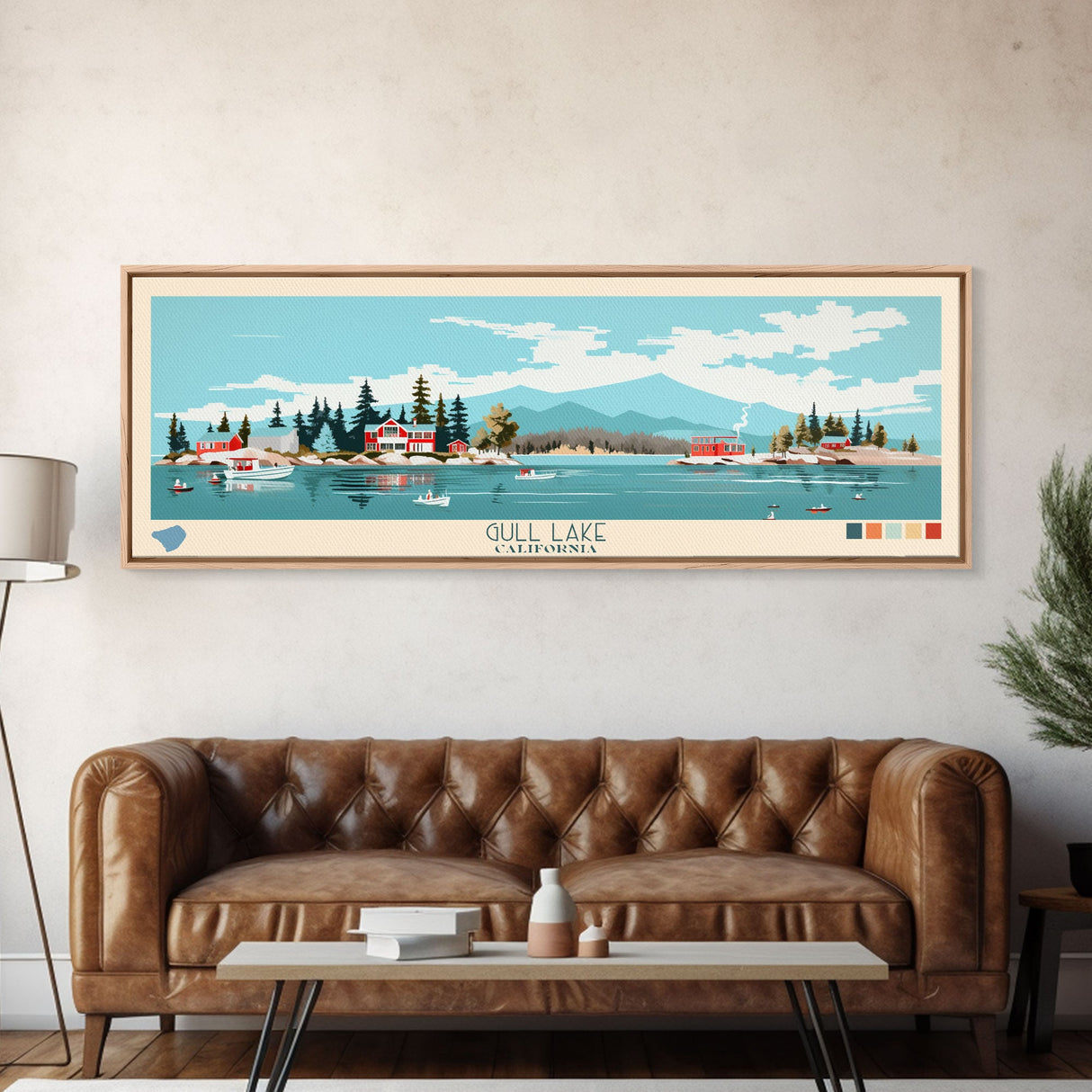 Gull Lake California Framed Canvas Print, Panoramic Art, Midcentury Modern, Pop Art, Bedroom Decor, Travel Poster, Lake View, Artistic Decor