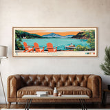 Jordan Pond Maine Framed Canvas Print, Panoramic Wall Art, Midcentury Modern, Pop Art, Bedroom Decor, Travel Poster, Artistic Home Decor