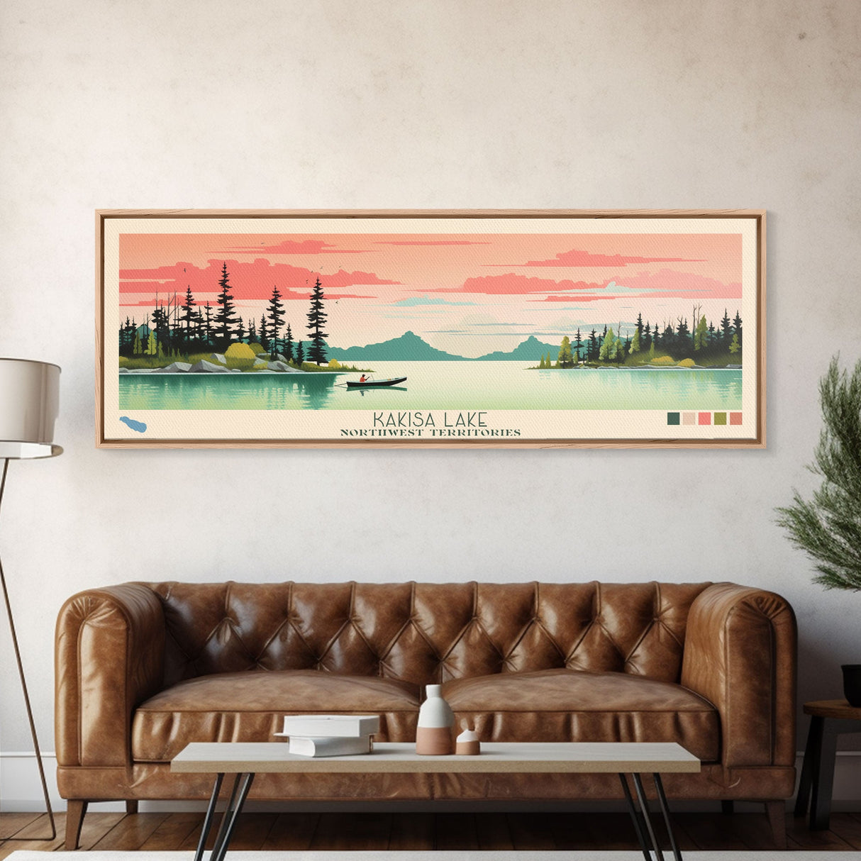 Kakisa Lake Northwest Territories Framed Canvas Print, Panoramic Art, Midcentury Modern, Pop Art, Living Room Decor, Travel Poster, Lake House Decor