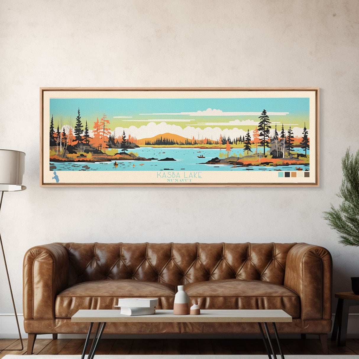 Kasba Lake Nunavut Framed Canvas Print, Panoramic Wall Art, Midcentury Modern, Pop Art, Bedroom Decor, Travel Poster, Home Decor