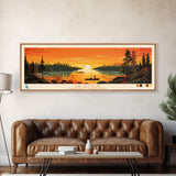 Lac Des Bois Northwest Territories Framed Canvas Print, Panoramic Art, Midcentury Modern, Pop Art, Living Room Wall Art, Travel Poster, Lake House Decor