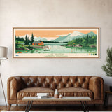 Lake Grandin Northwest Territories Framed Canvas Print, Panoramic Art, Midcentury Modern, Pop Art, Living Room Wall Art, Travel Poster, Lake House Decor