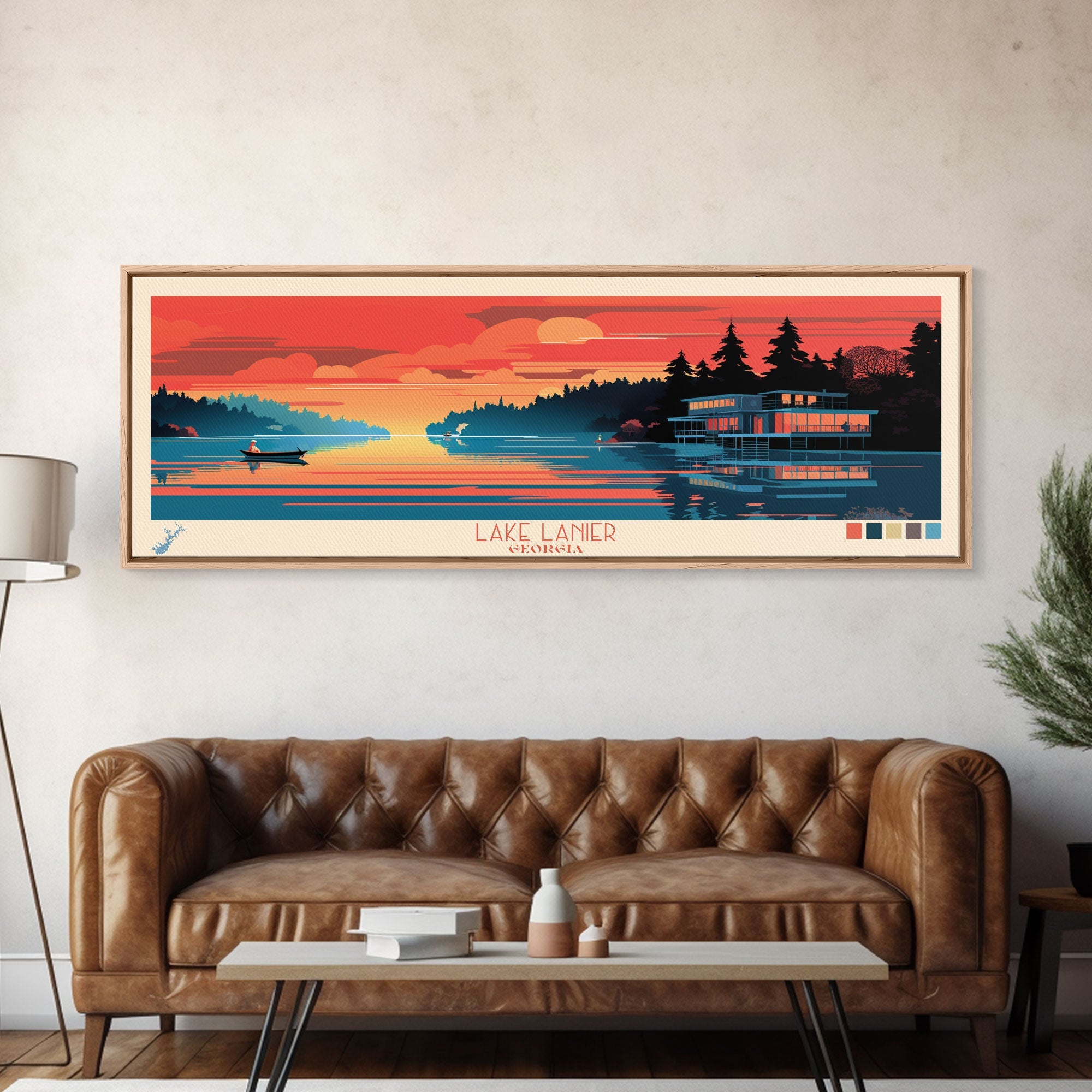 Lake Lanier Georgia Framed Canvas Print, Panoramic Wall Art