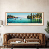 Lake Tahoe CaliforniaNevada Framed Canvas Print, Panoramic Wall Art, Midcentury Modern, Pop Art, Bedroom Art, Travel Poster, Lake House Decor