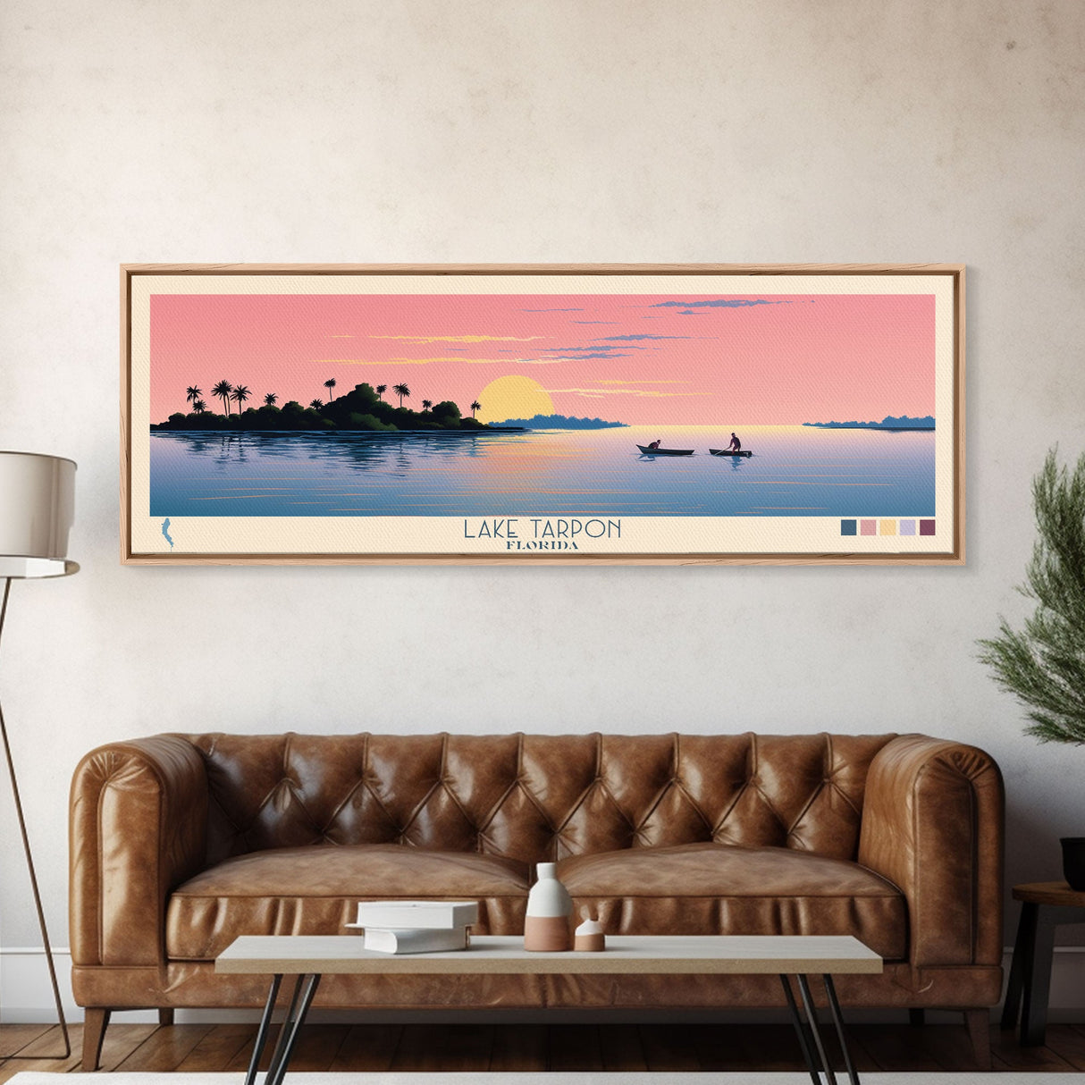 Lake Tarpon Florida Framed Canvas Print, Panoramic Wall Art, Midcentury Modern, Pop Art, Living Room Decor, Travel Poster, Lake House Art