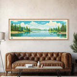 Lake Wentworth, New Hampshire Panoramic Wall Art Framed Canvas Print, Midcentury Modern, Pop Art, Home Decor, Travel Poster, Living Room Art
